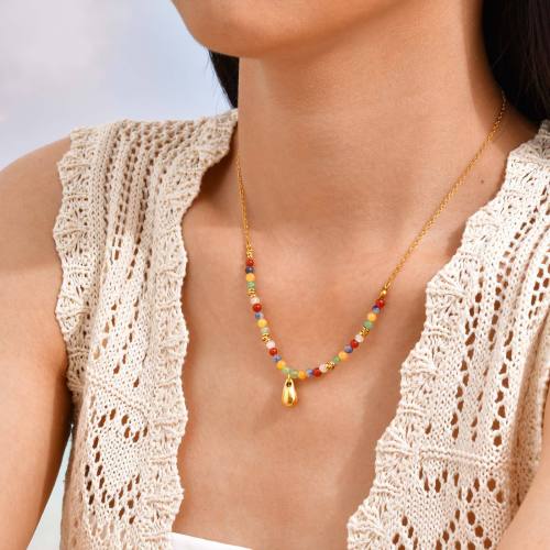 Wholesale Stainless Steel Colored Stone Necklace