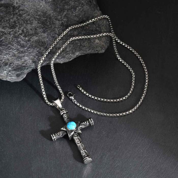 Wholesale Stainless Steel Pentagram Turquoise Cross