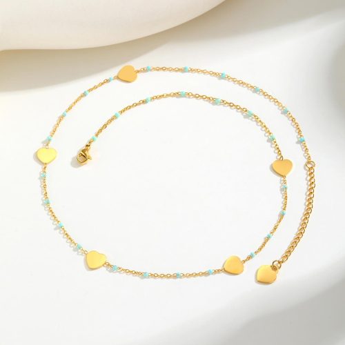 Wholesale Stainless Steel Heart Blue Bead Necklace