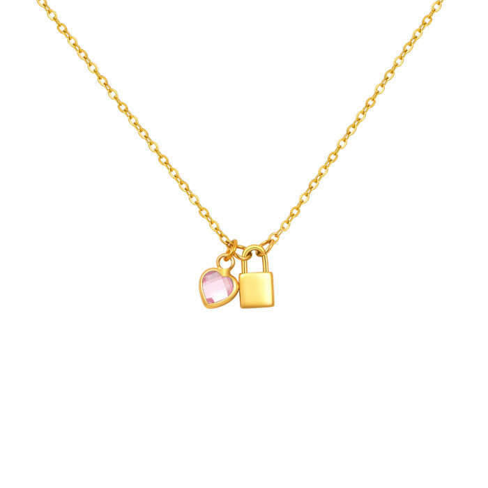 Wholesale Stainless Steel Lock Birthstone Necklace