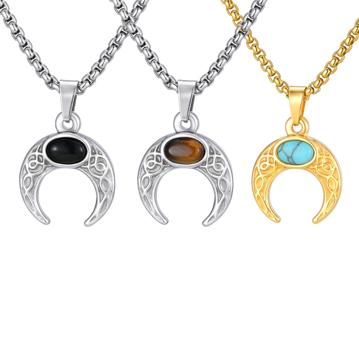 Wholesale Stainless Steel Turquoise Moon Pendant