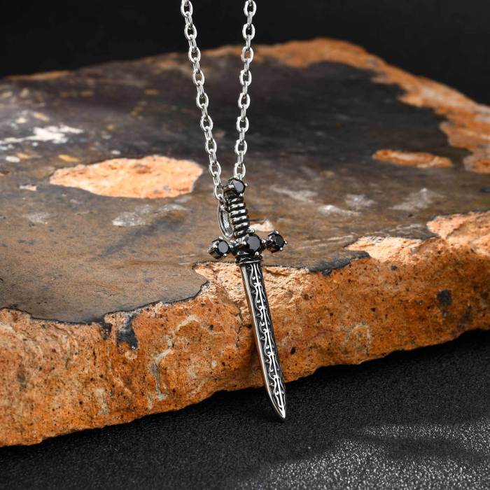 Wholesale Stainless Steel Black Zirconia Sword Pendant