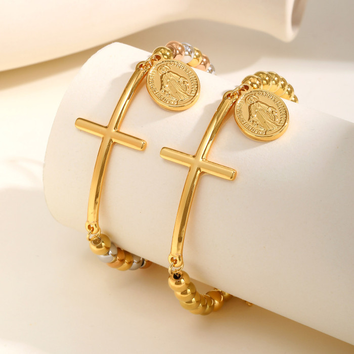 Wholesale Stainless Steel Cross Beaded Bracelet