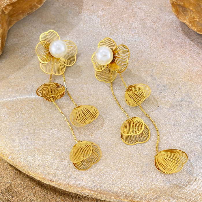 Copy Copy Wholesale Stainless Steel Flower Petal Earrings