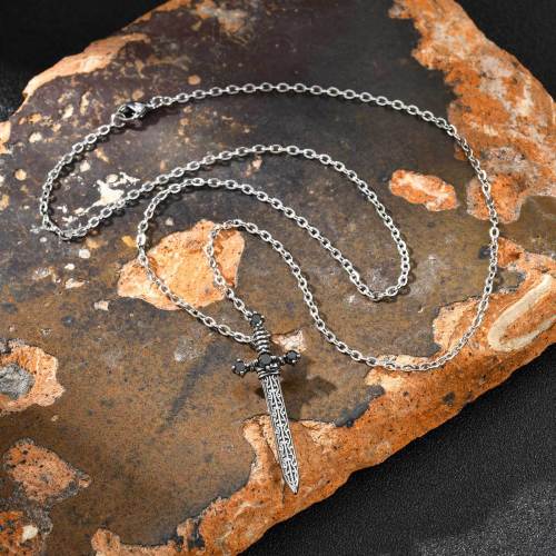 Wholesale Stainless Steel Black Zirconia Sword Pendant