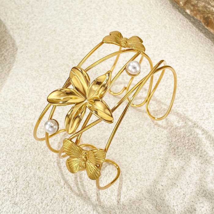 Wholesale Stainless Steel Butterfly Pearl Bangle