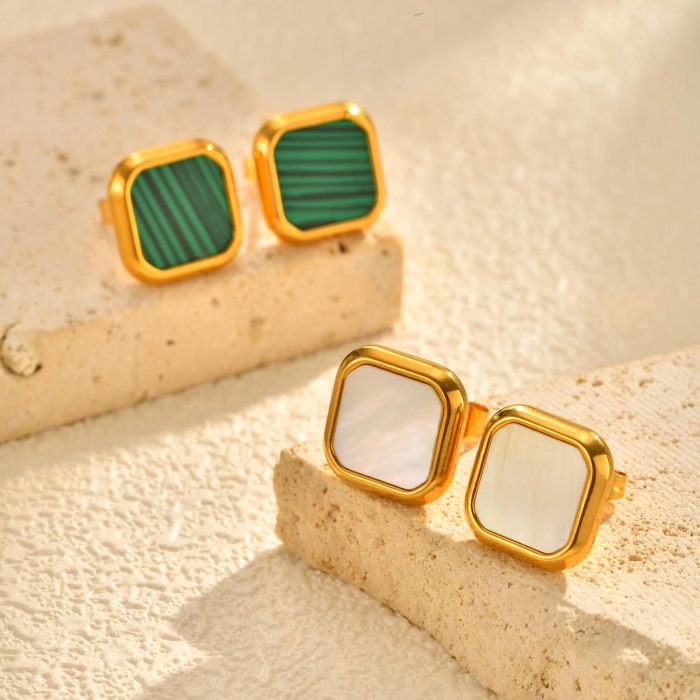 Wholesale Stainless Steel Malachite Earrings