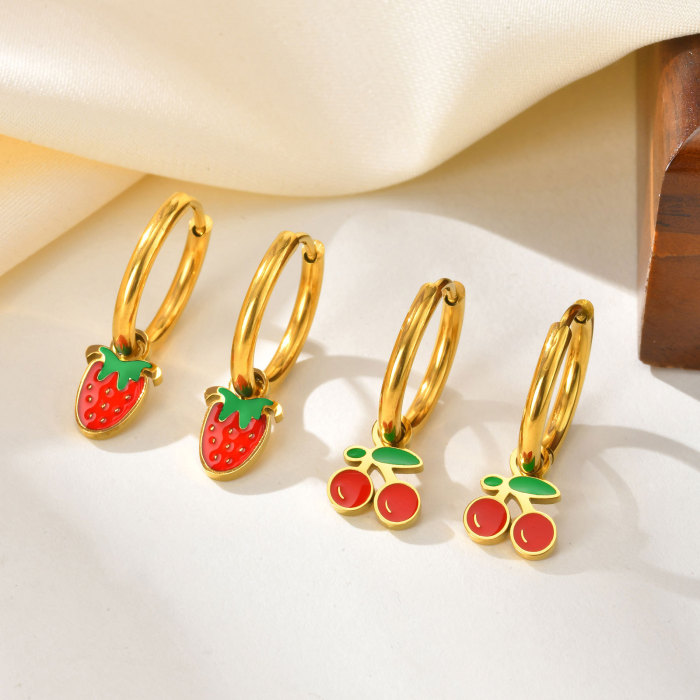 Wholesale Stainless Steel Strawberry Cherry Earrings