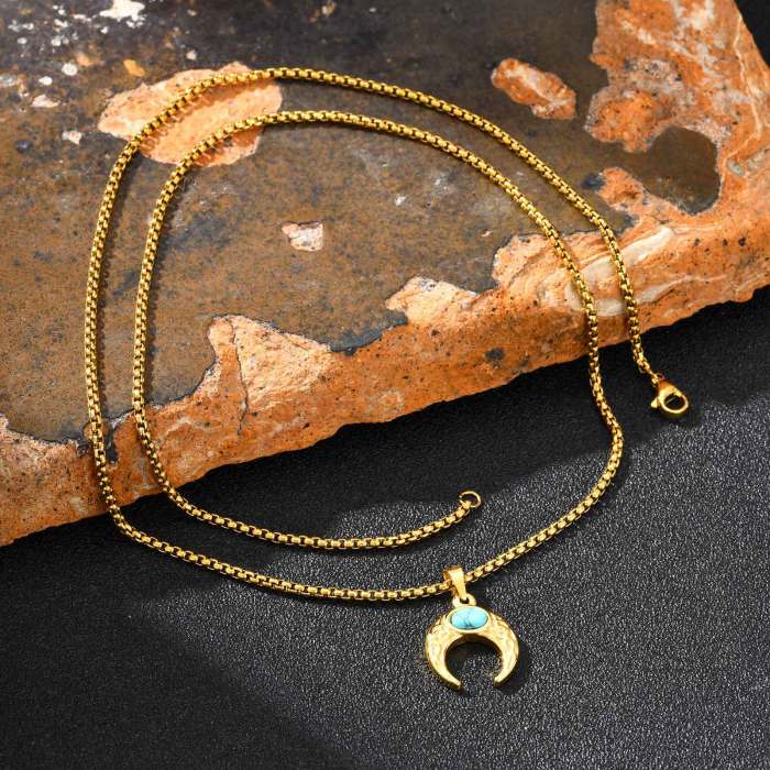 Wholesale Stainless Steel Turquoise Moon Pendant
