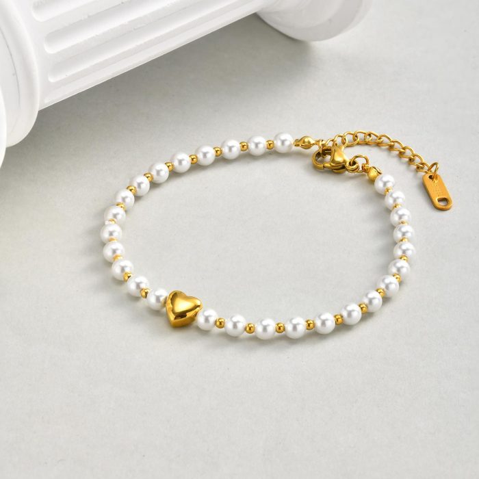 Wholesale Stainless Steel Heart Imitation Pearl Bracelet
