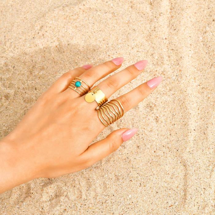 Wholesale Stainless Steel Turquoise Open Ring