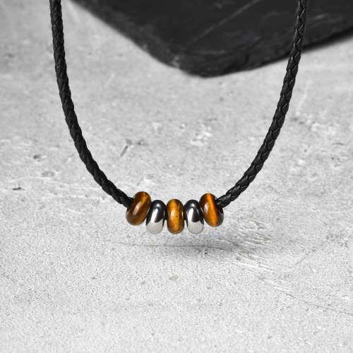 Wholesale Stainless Steel Tiger Eye Beaded Necklace