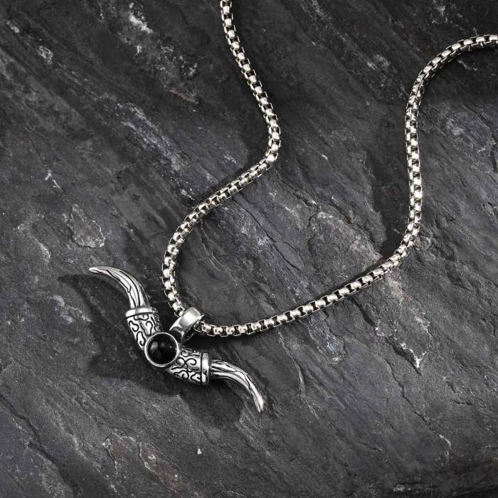 Wholesale Stainless Steel Men's Bullhorn Necklace