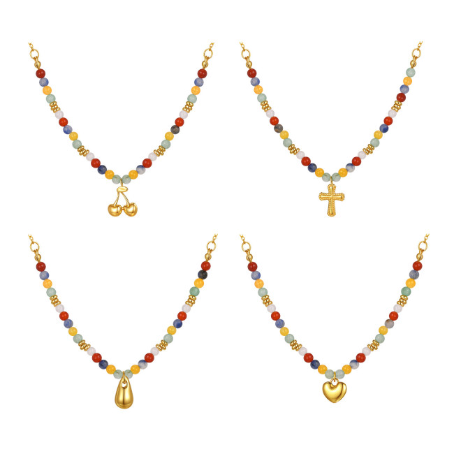 Wholesale Stainless Steel Colored Stone Necklace