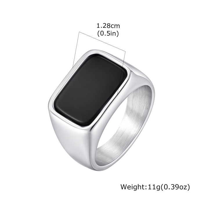 Wholesale Stainless Steel Black Glass Stone Ring