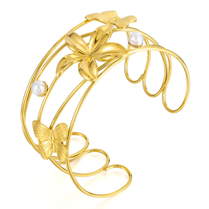 Wholesale Stainless Steel Butterfly Pearl Bangle