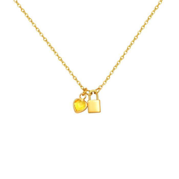 Wholesale Stainless Steel Lock Birthstone Necklace