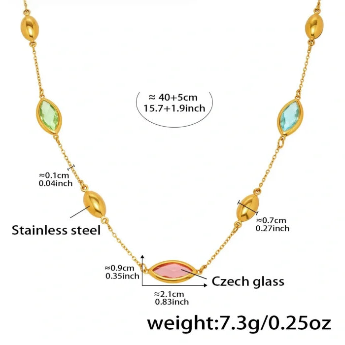 Wholesale Stainless Steel Glass Stone Necklace