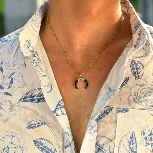 Wholesale Stainless Steel Turquoise Moon Pendant