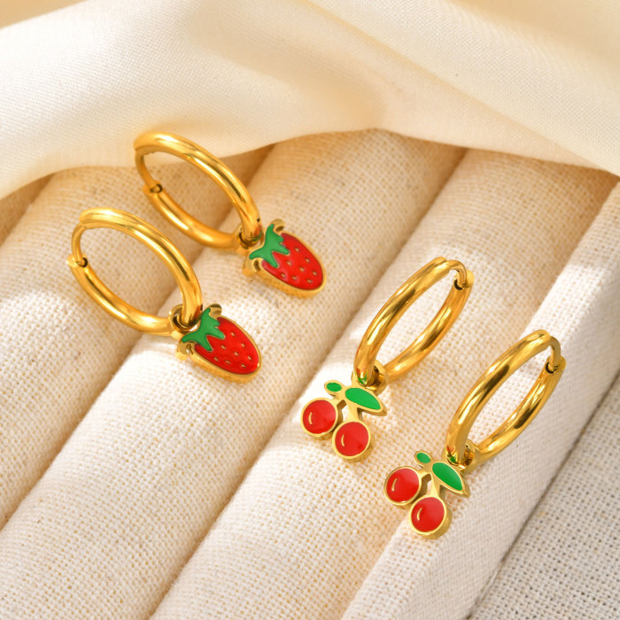 Wholesale Stainless Steel Strawberry Cherry Earrings