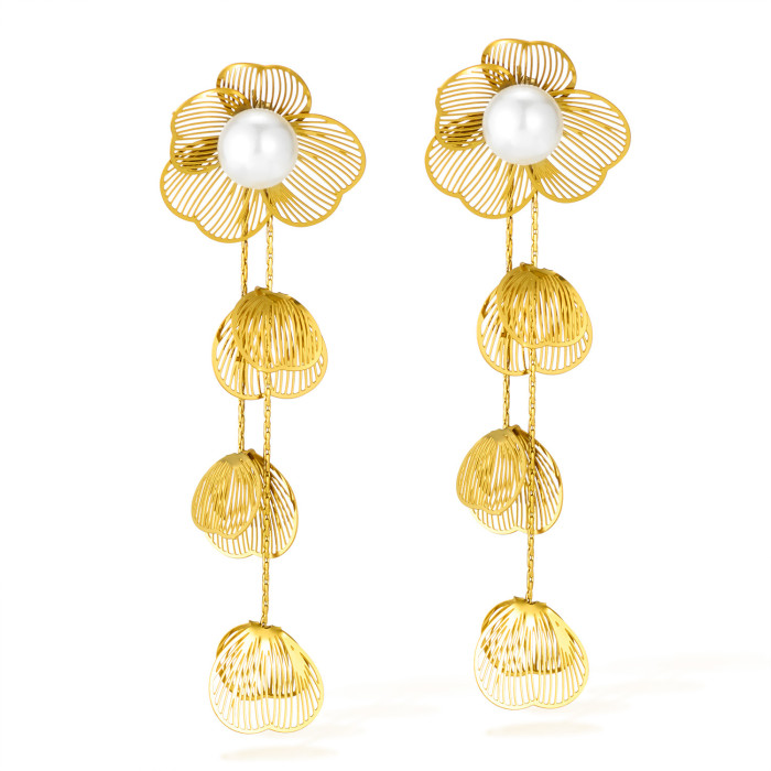 Copy Wholesale Stainless Steel Flower Petal Earrings