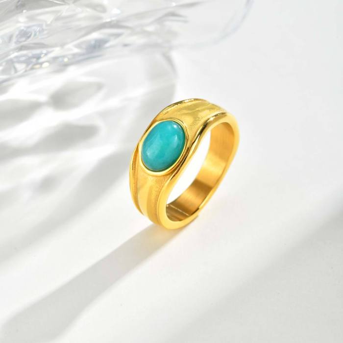 Wholesale Stainless Steel Oval Stone Ring