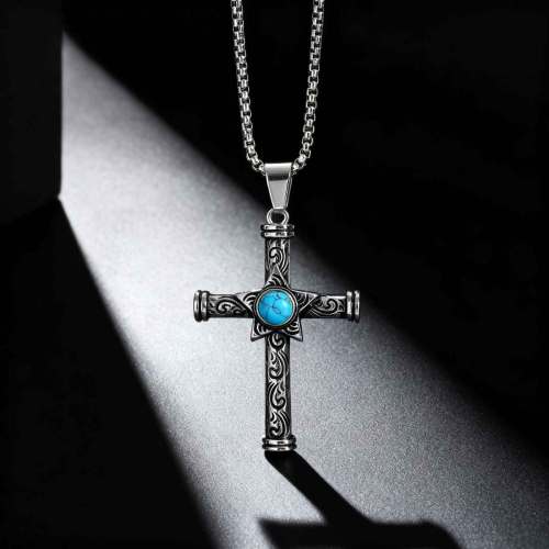 Wholesale Stainless Steel Pentagram Turquoise Cross