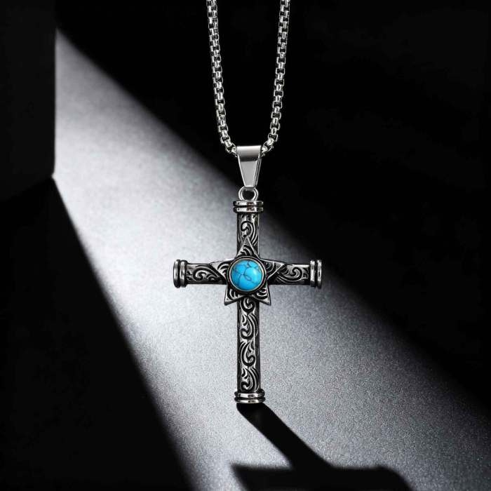 Wholesale Stainless Steel Pentagram Turquoise Cross