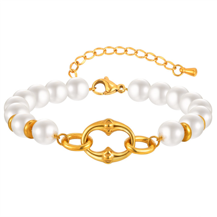 Wholesale Stainless Steel Studded Pearl Bracelet
