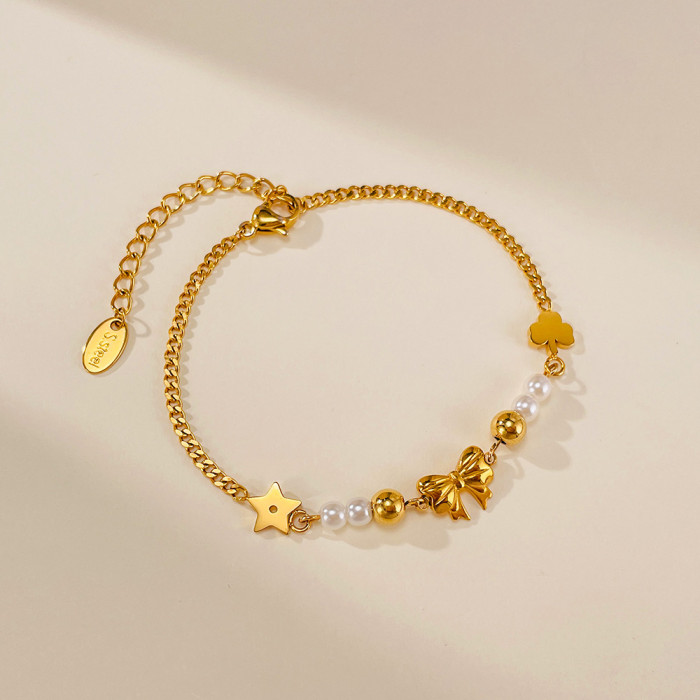 Wholesale Stainless Steel Pearl Ribbon Bracelet