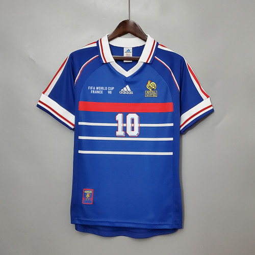with Front Lettering Retro Shirt 1998 France Home Soccer Jersey ZIDANE 10 Maillot
