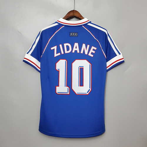 with Front Lettering Retro Shirt 1998 France Home Soccer Jersey ZIDANE 10 Maillot
