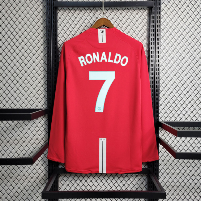 Long Sleeve Ronaldo Shirt Retro Man United Shirt for 2007-2008 Manchester United Vintage Home Soccer Jersey
