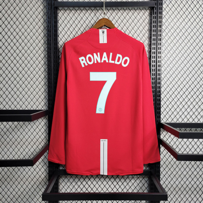 Long Sleeve Ronaldo Shirt Retro Man United Shirt for 2007-2008 Manchester United Vintage Home Soccer Jersey