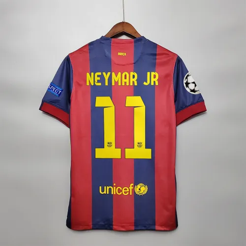 with Front Lettering+UCL Patch Retro Jersey 2014-2015 Barcelona Football Jersey