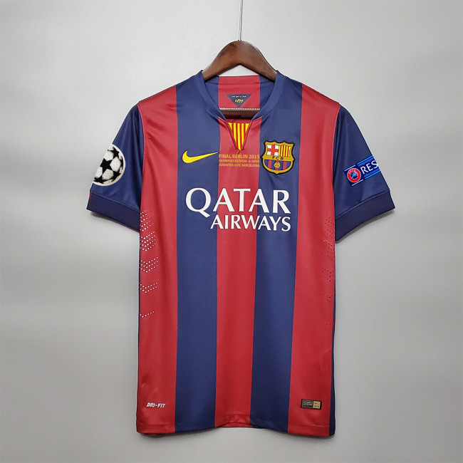with Front Lettering+UCL Patch Retro Jersey 2014-2015 Barcelona Football Jersey