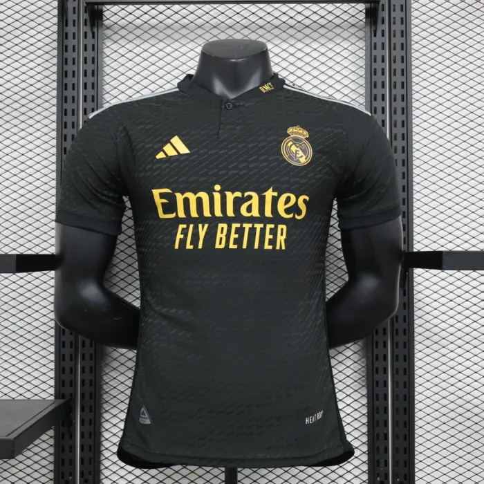 Real Madrid Black Gold Stripe Retro Soccer Jerseys Mens Football Shirts 2012