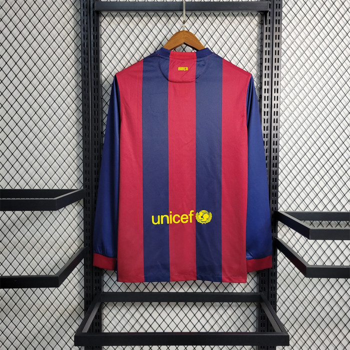 Retro Long Sleeve 2014-2015 Barcelona   home Soccer Jersey Shorts   S-2xl