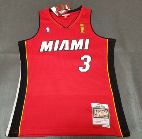#3 Wade Heat 2005-06 M&N heat pressed jersey red with The trophy