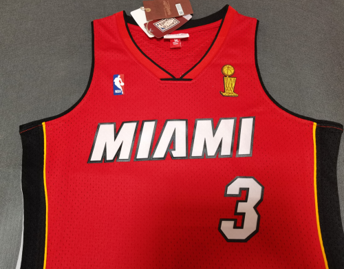 #3 Wade Heat 2005-06 M&N heat pressed jersey red with The trophy