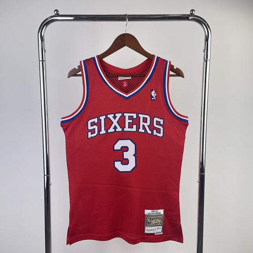 #3 Iverson 76ers 1996-97 M&N jersey red (heat pressed)