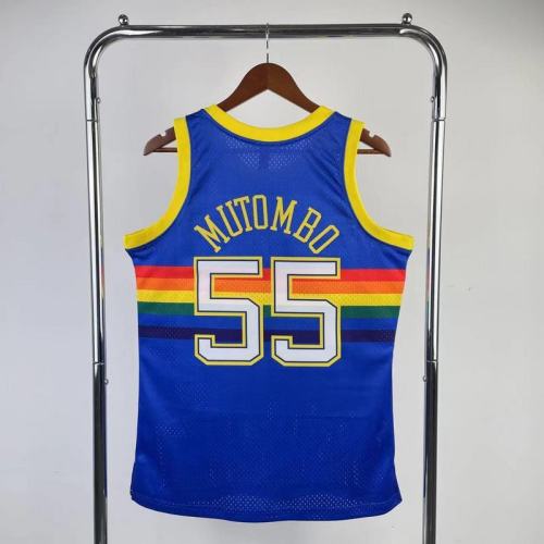 #55 Mutombo Nuggets 1991-92 M&N jersey purple (heat pressed)