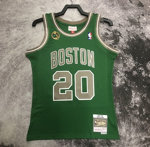 #20 Ray Allen Celtics 2007-08 M&N heat pressed jersey green with The trophy