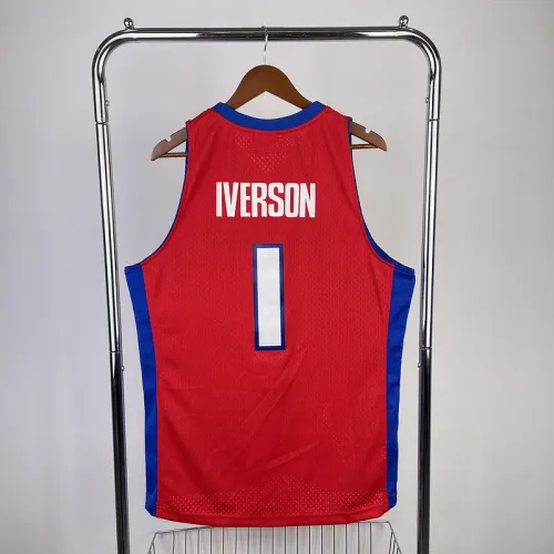 #1 Iverson Pistons 2008-09 M&N jersey red (heat pressed)