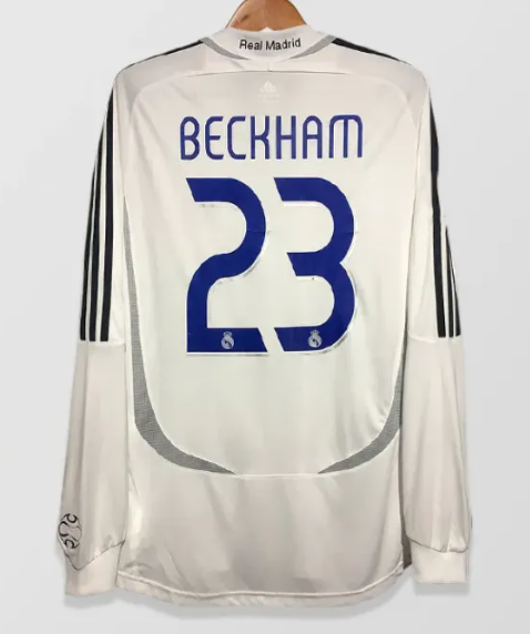 Retro Real Madrid  #23 BECKHAM  Home Long Sleeve Soccer Jersey 2006 2007