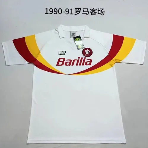 Retro 1990-1991 Roma away white soccer jersey size S-2XL