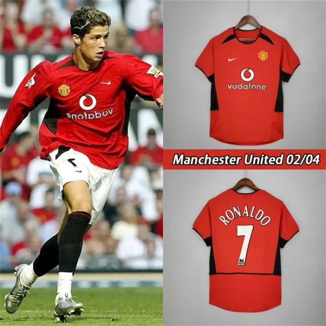 Retro Jersey 2002-2004 Manchester United RONALDO 7 Home Soccer Jersey  S-XXL