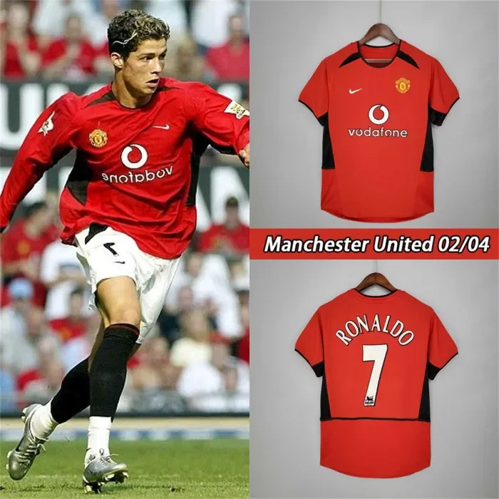 Retro Jersey 2002-2004 Manchester United RONALDO 7 Home Soccer Jersey  S-XXL