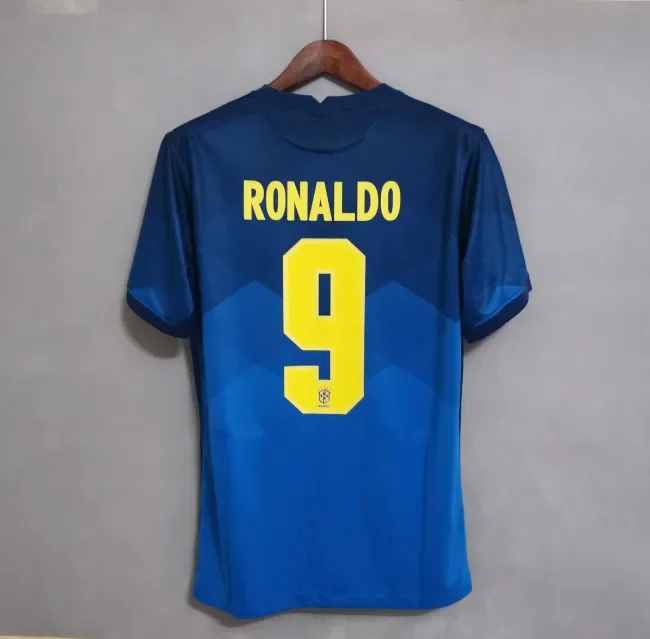 Retro  jersey  Fans Version Brazil 2020  ronaldo  # 9  Away Blue Soccer Jersey  S-XXL