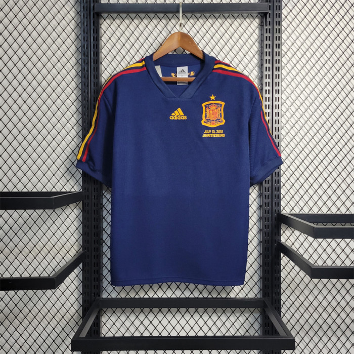 with World Cup Patch+Front Lettering Retro Jersey 2010 Spain RAMOS 15 Away Dark Blue Soccer Jersey